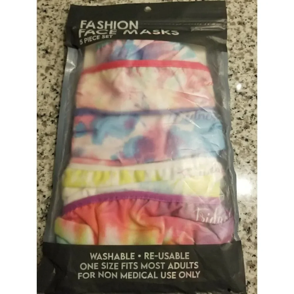 Tie Dye Pink Blue Purple Women's Face Masks 5 Piece Day of Week Washable Adult